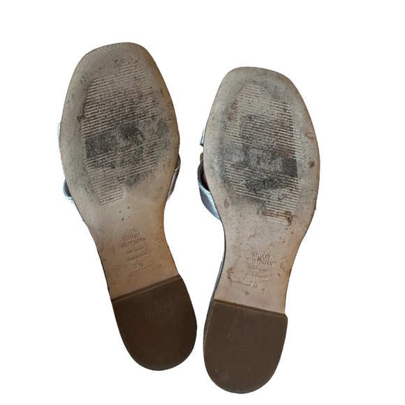 Stuart Weitzman Metallic Silver Cross Studded Leather Sandals Size 7.5 - Picture 3 of 7